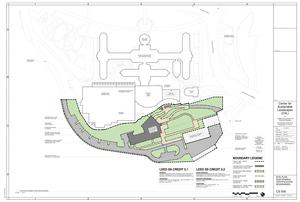 The site plan locates the CSL building, landscape, paths and nearby roads within the larger-campus context of Phipps Conservatory and Botanical Gardens. - Photo Credit: The Design Alliance Architects