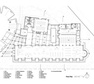 This drawing shows the library's floor plan. - Photo Credit: Fields Devereaux Architects & Engineers
