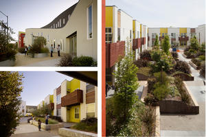 The apartment building's green roof and podium planting beds reduce the heat-island effect and improve air quality. - Photo Credit: Matthew Millman (left)/Bruce Damonte (right)