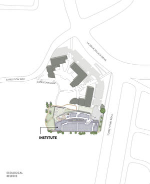 Site plan shows relationship of Institute to Reserve, neighborhood, streets, and future buildings. - Photo Credit: Courtesy architect