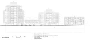 This elevation shows residential and commercial spaces and underground parking. - Photo Credit: Busby Perkins+Will