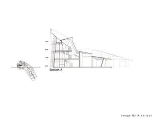 This drawing shows an architectural section of the building. - Photo Credit: Architect