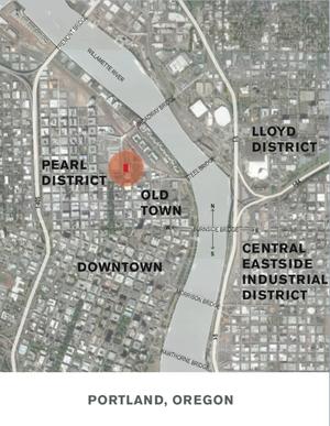 Context plan showing Bud Clark Commons' urban infill site and central Portland location.. - Photo Credit: Holst Architecture