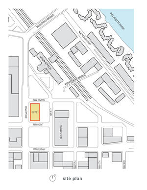 Site plan showing Bud Clark Commons' central urban location and proximity to important Portland institutions. - Photo Credit: Holst Architecture