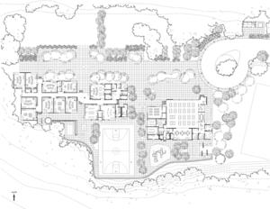 Interconnected courtyard and classrooms arranged for best light and ventilation are shown in this plan. - Photo Credit: EHDD