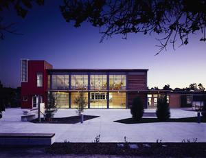 The multi-purpose building as seen from its courtyard is shown in this photograph. - Photo Credit: Michael David Rose