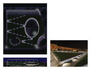 Exterior lighting diagrams and night photograph - Photo Credit: (left) AWA Lighting Designers Inc. © New York City, NYC Parks; (right) © Paul Warchol