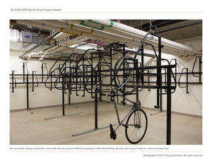 Secure bicycle storage and locker rooms with showers - Photo Credit: Photographs ©2012 Bruce Damonte. All rights reserved.