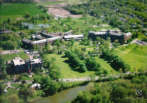 This photograph shows an aerial view of the campus. - Photo Credit: Tom Dean