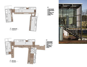 These plan drawings show the first- and second-floor plans of the Headquarters. - Photo Credit: © Peter Vanderwarker 2008; Courtesy of designLAB