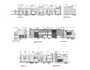 These drawings show north, south, and east elevations of the Headquarters. - Photo Credit: Courtesty of designLAB architects