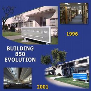These photos show the exterior of Building 850 in 1996, before the renovation, and in 2001, upon completion. - Photo Credit: CTG Energetics, Inc.