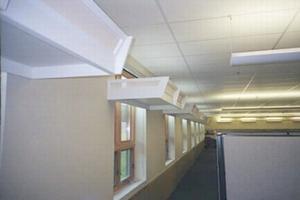 This photograph shows how the fourth-generation design of light shelves on south-facing windows increases indirect lighting levels.
