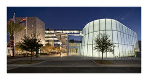 View looking at council chambers and office tower from southeast - Photo Credit: SmithGroupJJR