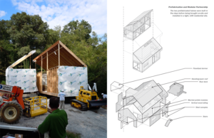 The photo on the left shows the second modular unit being backed into place. - Photo Credit: Ken McCown
