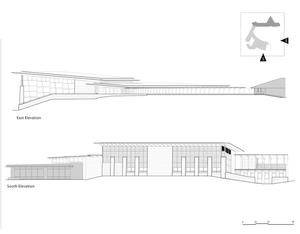 The building design takes advantage of steeply sloping topography at south end of site, as seen in this computer drawing. - Photo Credit: The Kubala Washatko Architects, Inc.