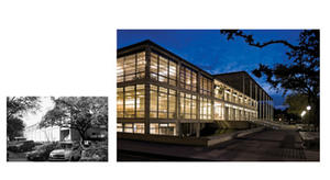 The small photo on the left shows the original building; the photo on the right shows the new building. - Photo Credit: VJAA/Paul Crosby