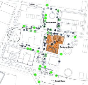 This drawing shows Genzyme Center's site plan. - Photo Credit: Behnisch, Behnisch & Partner