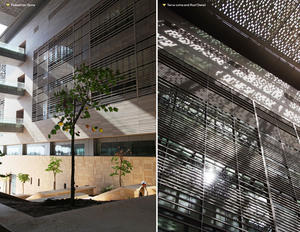 Pedestrian Spine; Terra-cotta and roof detail. - Photo Credit: J. Picoulet