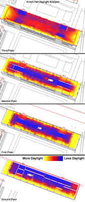 This series of daylight models shows daylighting for all four floors. - Photo Credit: Atelier 10
