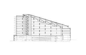 This drawing shows a section of the building. - Photo Credit: Office dA / Burt Hill