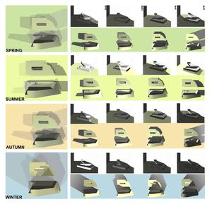 These illustrations show how sunlight hits the building in all seasons. - Photo Credit: Landworks Studio