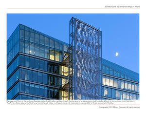 Building envelope materials highlighted and firefly shown over wind tower - Photo Credit: Photographs ©2012 Bruce Damonte. All rights reserved.