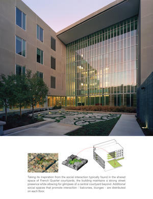 Taking its inspiration from the social interaction typically found in the shared space of French Quarter courtyards, NOBIC maintains a strong street presence while allowing glimpses of a central courtyard beyond. - Photo Credit: Timothy Hursley