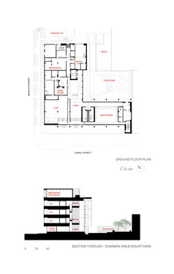 Ground Floor Plan & Section Through Common Area/Courtyard