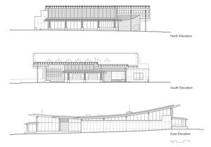 The three elevations shown in this composite drawing give a sense of the building's massing. - Photo Credit: Bohlin Cywinski Jackson