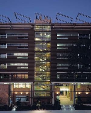 This photo shows the central stair at the building's west facade. - Photo Credit: Hester + Hardaway