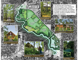 This site plan has photographs of garden features linked to their locations. - Photo Credit: Lake|Flato Architects