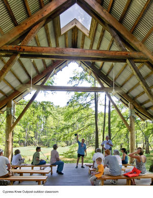 This photograph shows the Cypress Knee Outpost outdoor classroom. - Photo Credit: Hester + Hardaway Photography