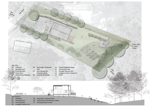 Site Plan and Section. Placing the parking court over a previously compacted area greatly reduces site disturbance. - Photo Credit: Design Team