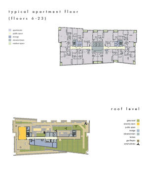 Floor plans for an apartment floor and the roof of Twelve West. - Photo Credit: ZGF Architects LLP