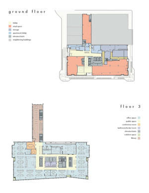 Floor plans for the 1st and 3rd floors in Twelve West. - Photo Credit: ZGF Architects LLP