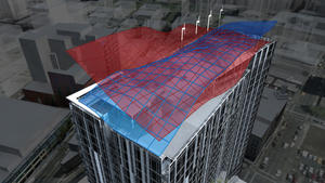 To determine the best location of the wind turbines on the building the team took into account urban topography, weather data and seasonable variability of wind directions (pictured here) and then built a large-scale physical model of the building to test in a wind tunnel. - Photo Credit: ZGF Architects LLP