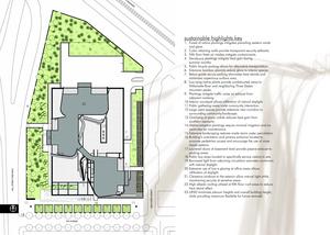 This drawing, showing the site plan, highlights the project's green measures. - Photo Credit: DLR Group