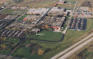 Building C1 is located at Herman Miller's Main Site, a 121-acre campus in Zeeland, Michigan. This aerial photo shows Building C1's location relative to other buildings at Main Site. - Photo Credit: Herman Miller, Inc.