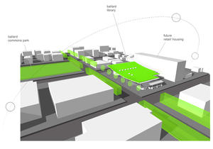 This 3-D rendering shows the project's context, including a sun path and the surrounding neighborhood buildings. - Photo Credit: Bohlin Cywinski Jackson