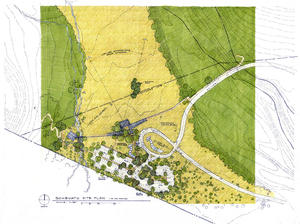 As shown in this site plan, the walls of the Visitor Center stretch out across a highly impacted savannah paralleling the recharge zone line delineating the edge between preserved and developed areas. - Photo Credit: Lake|Flato Architects