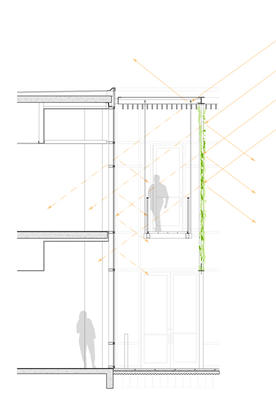 This section drawing shows a shaded balcony. - Photo Credit: VJAA