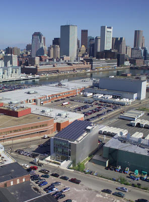 Aerial photograph showing the site's neighborhood and relationship to Boston. - Photo Credit: Peter Vanderwarker