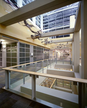 A cross-section of PNC's atrium, highlighting use of artwork, is visible in this photograph. - Photo Credit: Massery Photography, Inc.--L.D. Astorino Companies